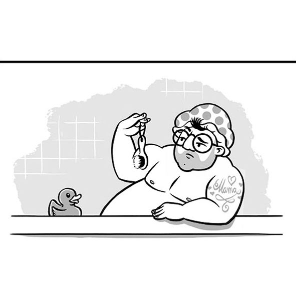Drawing man in bathtub with rubber duck