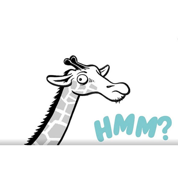 Drawing of giraffe with writing, Hmm?