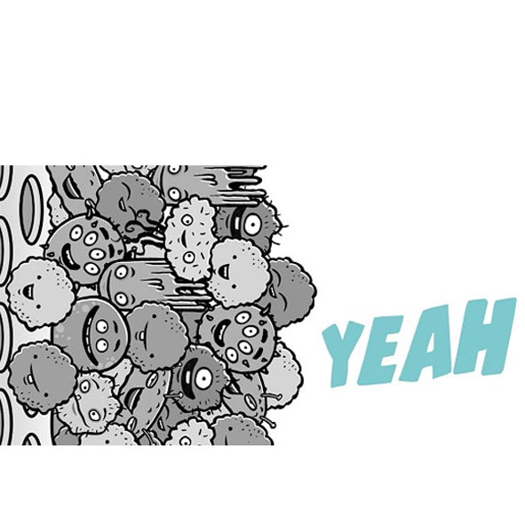 Drawing of many small round excited figures