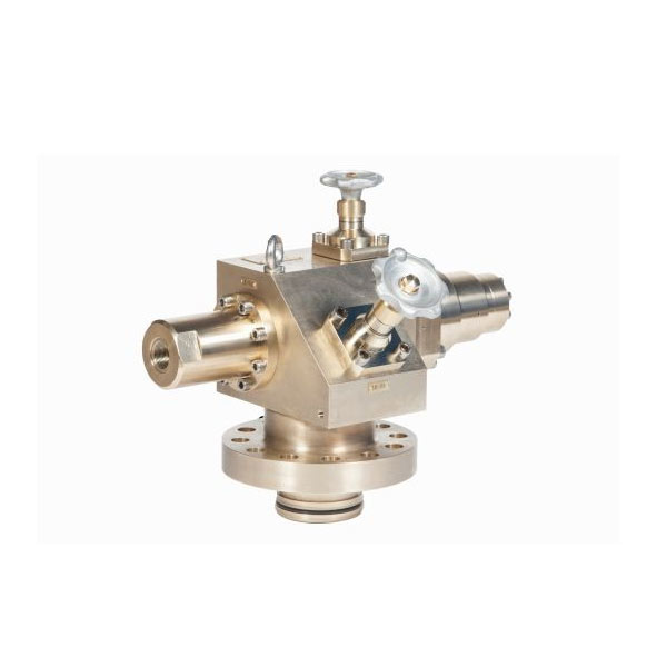 High pressure valve, isolated, in front of blurred background